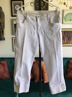 KUT FROM THE KLOTH size 12 White Stretch Cameron Straight Leg Cuffed Crop Jeans